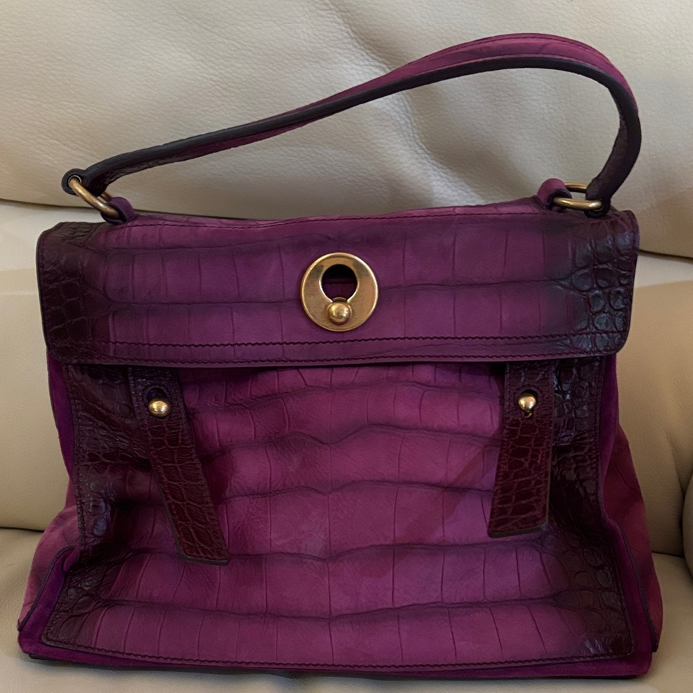 Yves Saint Laurent Purple Crocodile-Embossed Shoulder Bag